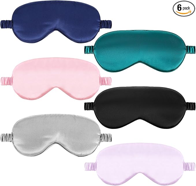 Silk Sleep Masks, 6 Pack Eye Masks for Sleep, Soft Satin Eye Cover with Elastic Strap for Sleeping, Blindfold Eye Cover for Sleepover Stuff Travel Nap Women Men Gifts