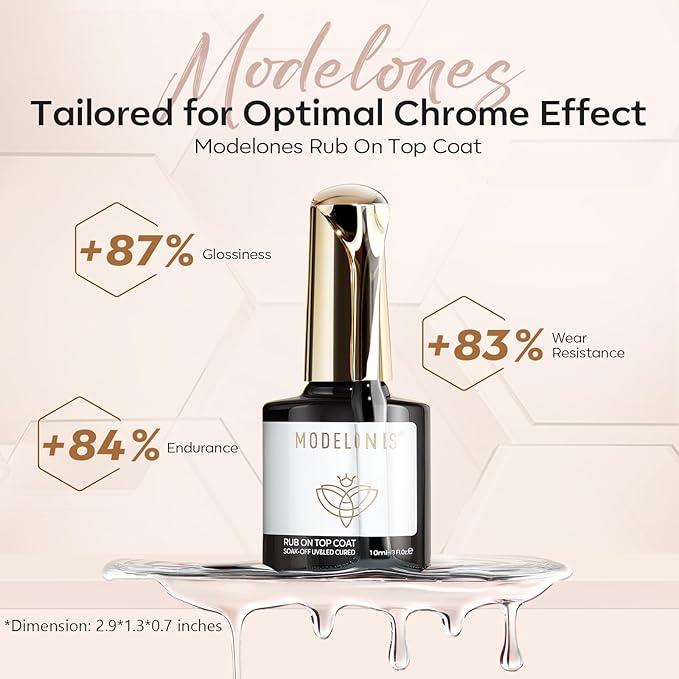 modelones Gel Top Coat for Chrome Nail Powder, Clear Mirror Gloss Metallic Finish No Wipe Gel Polish High Shine Chrom Bond Home Salon DIY Professional Long Lasting Soak Off U V Manicure Nail Art Gift