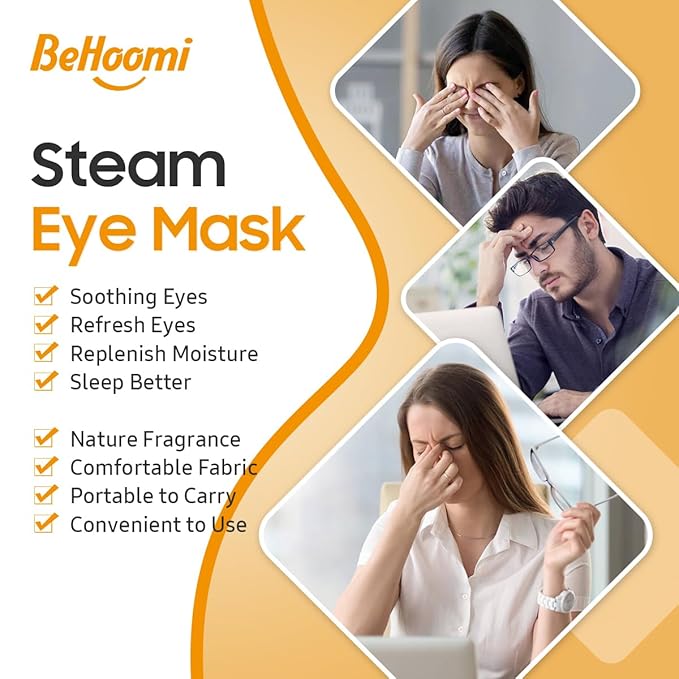 BeHoomi Steam Eye Mask, 10Packs Heated Eye Mask, Self Heating Disposable SPA Warm Compress for Eyes Sleep Mask, Travel Essentials & Relaxation Gifts for Women, Mothers Day Gifts (Orange Scent)