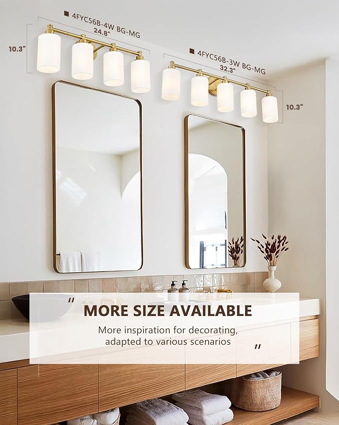 FEMILA 5 Light Bathroom Light Fixture Over Mirror, 32" Brushed Gold Vanity Light, Bathroom Vanity Light with Milk White Glass, 4FYC56B-5W BG-MG
