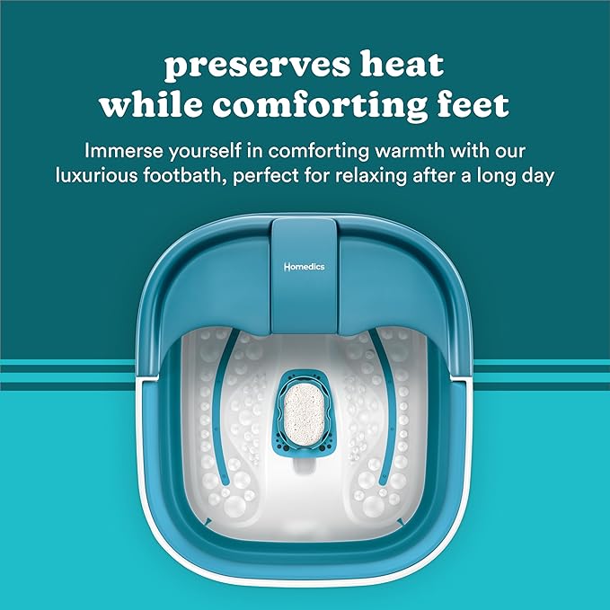 Homedics Smart Space Bubble Mate Collapsible Foot Spa, Heat-Maintaining, Bubble Massage with Pumice Stone and Splash Guard