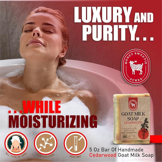 Honey Sweetie Acres Cedarwood Goat Milk Soap - Handmade 5 oz Bar, Made with Natural Ingredients, Moisturizing & Gentle, Made in the USA