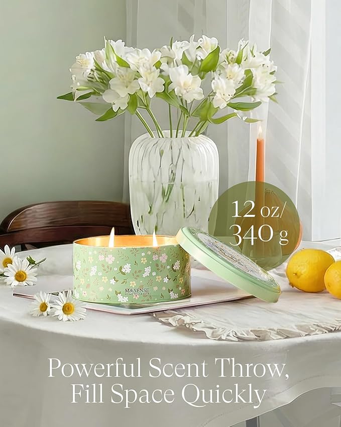 M&SENSE Two-Wicks Gardenia Scented Candles 12oz,2 Wick Soy Spring Soy Candle,Mother's Day Candle, Natural Soy Wax for Home Scented, Floral Scented Birthday Candles for Her