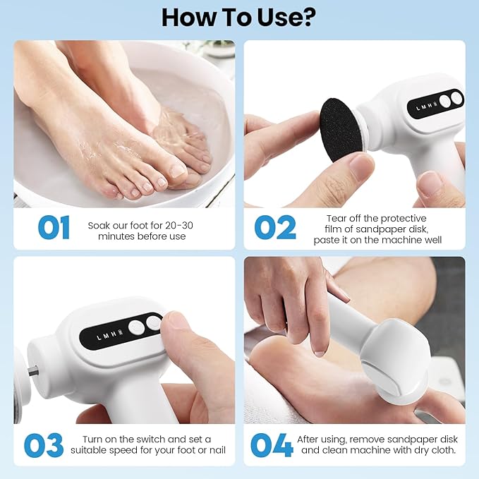Electric Callus Remover for Feet, 2 in 1 Electric Foot File Grinder, Rechargeable Cordless Foot Scrubber for Dead Skin, Adjustable Speed with Sandpaper Discs, Professional Pedicure Tools,White