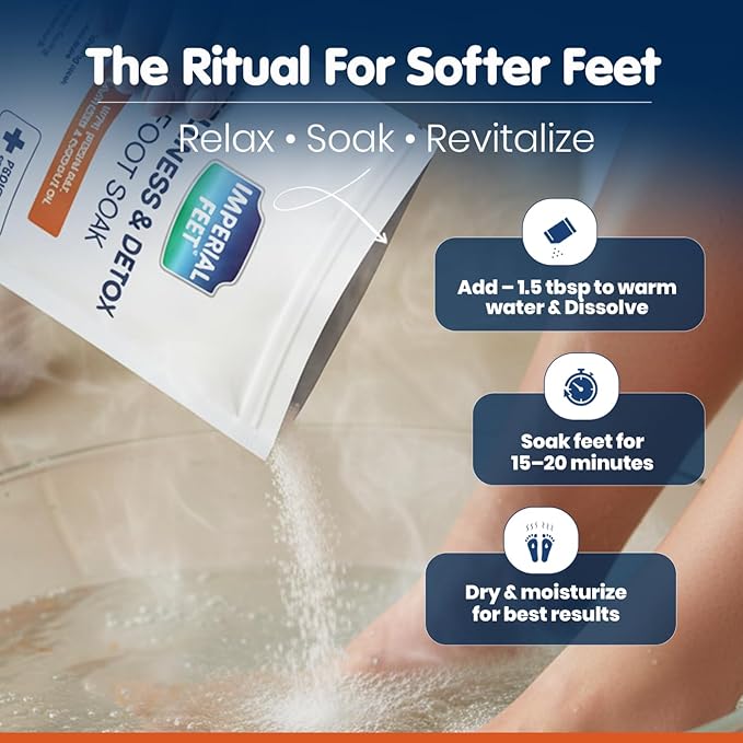 Imperial Feet Epsom Salt Foot Soak (PEDICURE GRADE)-Cracked Heels, Thick Calluses, Soften Hard Skin, Rough Feet & for Deeply Hydrates Dry Cracked Skin Foot Soak Salts with Turmeric 16oz (Orange Detox)
