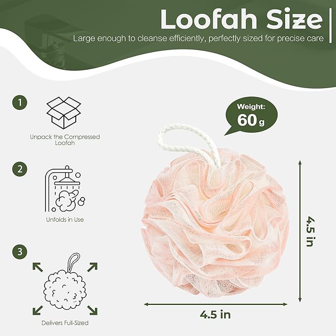 Yolaist Loofah Sponge 4 Pack, Exfoliating Body Scrubber for Shower, Soft Bath Sponges with Hanging Loop, 60G Gentle Loofah for Women Men (Pastel Colors)