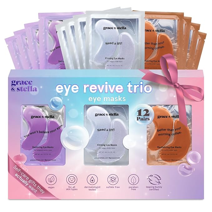grace & stella Under Eye Patches (12 pairs) Eye Masks for Dark Circles and Puffiness - Gifts for Mom, Self Care Gifts, Bridal Shower Gifts, Eye Patches for Women - Vegan Cruelty-Free Skin Care
