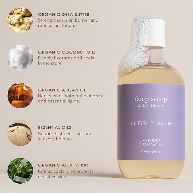 Deep Steep Rosemary Mint Bubble Bath for Women, Hypoallergenic, Clinically Tested, Clean Formula for Sensitive Skin, Sulfate-Free, 17 fl oz Bottle, Essential Bath Accessories