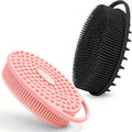 RamPula Silicone Body Scrubber, Silicone Loofah, Quick-Dry Exfoliating Body Brush for Wet or Dry Brushing, More Hygienic Than Traditional Loofah, Long-Bristle Brush, Pink and Black