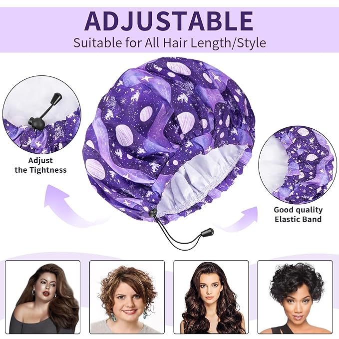 1 PCS Shower Cap, Double Layer & Adjustable Bathing Cap for Shower, Extra Large Reusable Hair Cap for Women, Waterproof Exterior & EVA Lining, Oversized Design for All Hair Lengths/Style