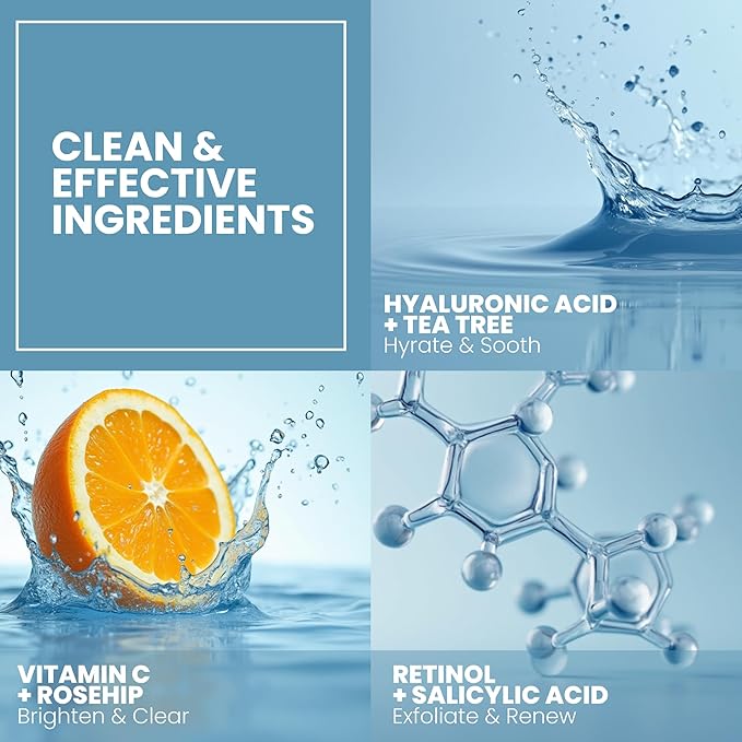 Vitamin C Serum for Face with Retinol (0.30%) & Salicylic 0.83% + Hyaluronic | Skin Refining Facial Serum for Uneven Tone, Texture & Hydration | Lightweight Daily Skincare for All Skin Types