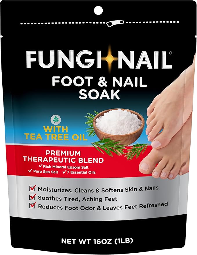 Fungi-Nail Foot & Nail Soak with Tea Tree Oil - Moisturize, Reduce Foot Odor, & Soothe Aching Feet - A Therapeutic Blend of Rich Mineral Epsom Salt, Pure Sea Salt, and 7 Essential Oils - 1 Pound