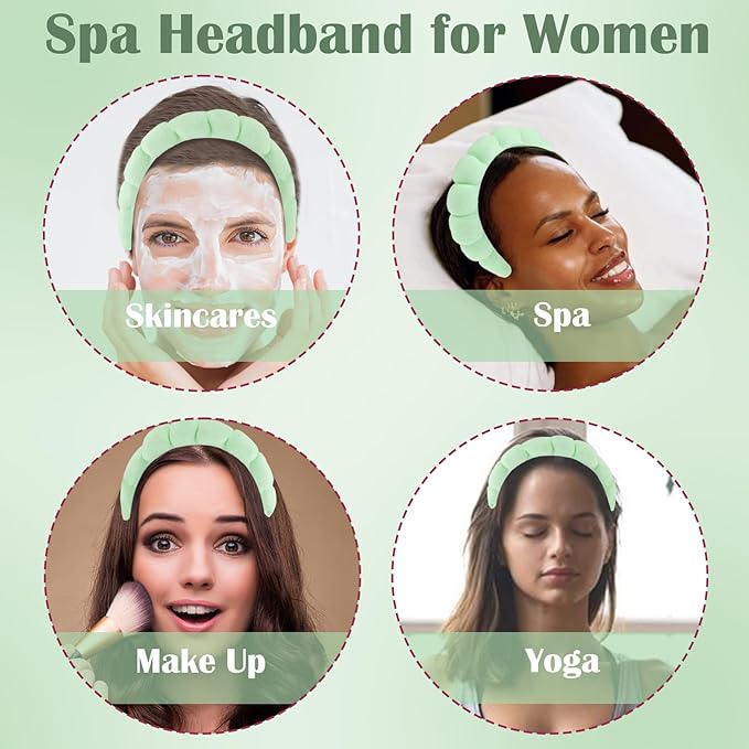CUBACO Spa Headband and Wristband Set for Women with Ice Jade Roller and Gua Sha, Skin Care Set Tools Puffy Makeup Headband Teen Girl Gifts Trendy Stuff Hair Accessories for Women