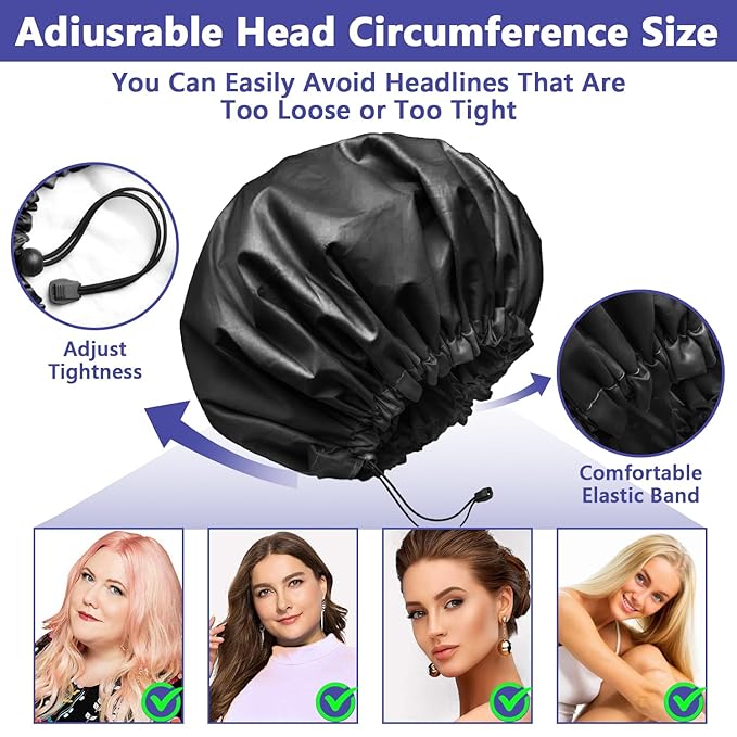 1 PCS Shower Cap, Double Layer & Adjustable Bathing Cap for Shower, Extra Large Reusable Hair Cap for Women, Waterproof Exterior & EVA Lining, Oversized Design for All Hair Lengths/Style