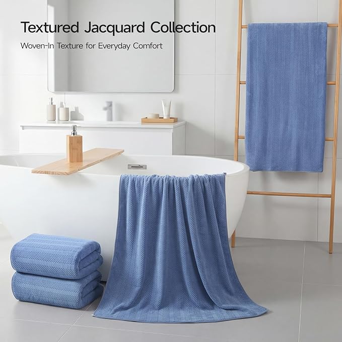 ecolook 4 Pack Microfiber Bath Towels, 31 x 63 inches Extra Large Bath Towel Set, Super Soft Highly Absorbent Bath Towels Set of 4, Quick Dry Lightweight Bathroom Towels for Spa, Pool, Gym, Navy