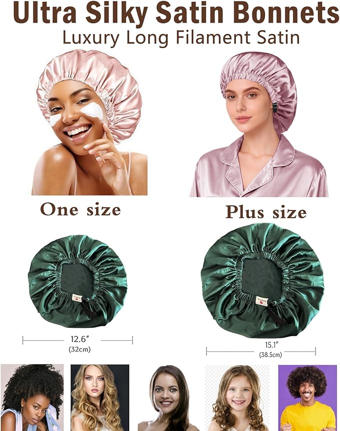 3Pcs Hair Bonnets For Sleeping Satin Bonnet For Women Silk Bonnets Womens Curly Hair Sleep Caps Silky Night Cap