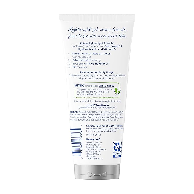 NIVEA Skin Firming & Toning Body Gel Cream with Q10, Hyaluronic Acid and Vitamin C, Mothers Day Gifts, 6.7 Oz Tube