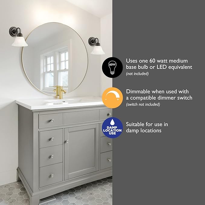 Design House 514497 Millbridge Wall Light Traditional 1-Light Indoor Dimmable Light with Alabaster Glass for Bathroom Hallway Foyer, Oil Rubbed Bronze