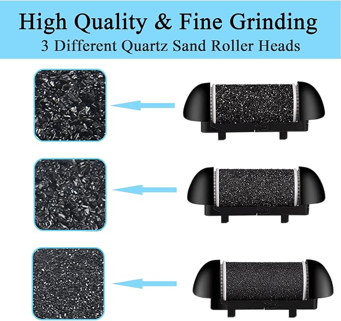 CIVYPRO Extra Coarse 3 Refill Rollers for Electric Feet Callus Remover V-601, Replacement Heads Foot Care Pedicure Tools Pack-1 Coarse, 1 Regular and 1 Gentle Rollers (Black)