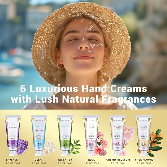 spa luxetique Hand Cream Gift Set, Mothers Day Gifts for Mom, Mini Moisturizing Scented Hand Lotion for Dry Hands Cream Travel Size, Nurse Week Appreciation Gift, Birthday Gifts for Women, 6 x 1 OZ