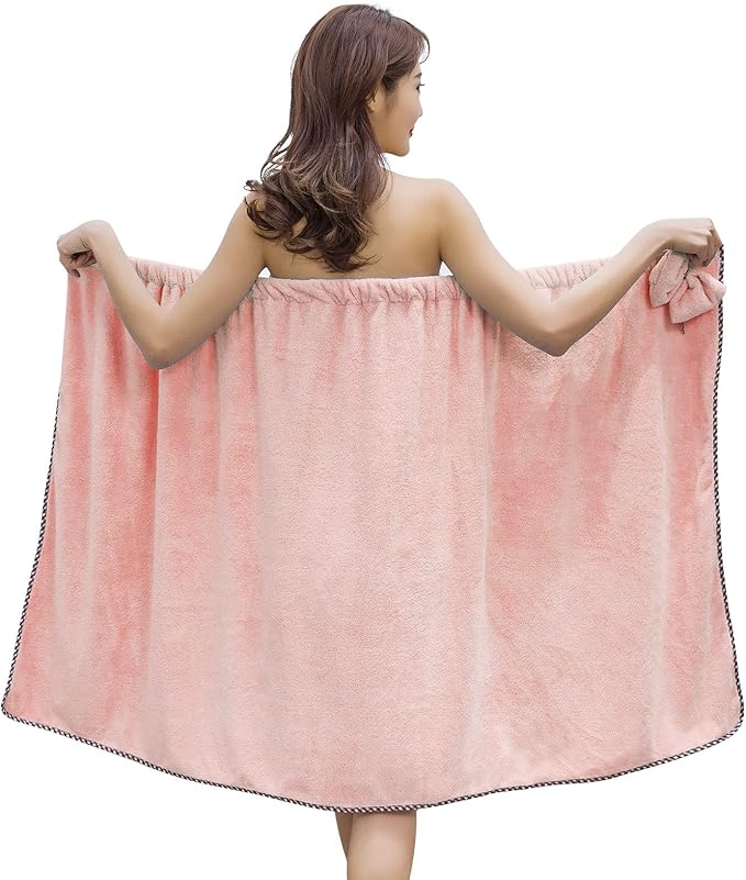 GOSCHE Bath Towel Wrap for Women - Adjustable Shower Wrap Towel with Home Hotel Bath Towel Nightgown for Sauna Beach Pool Gym Travel - Pink XL