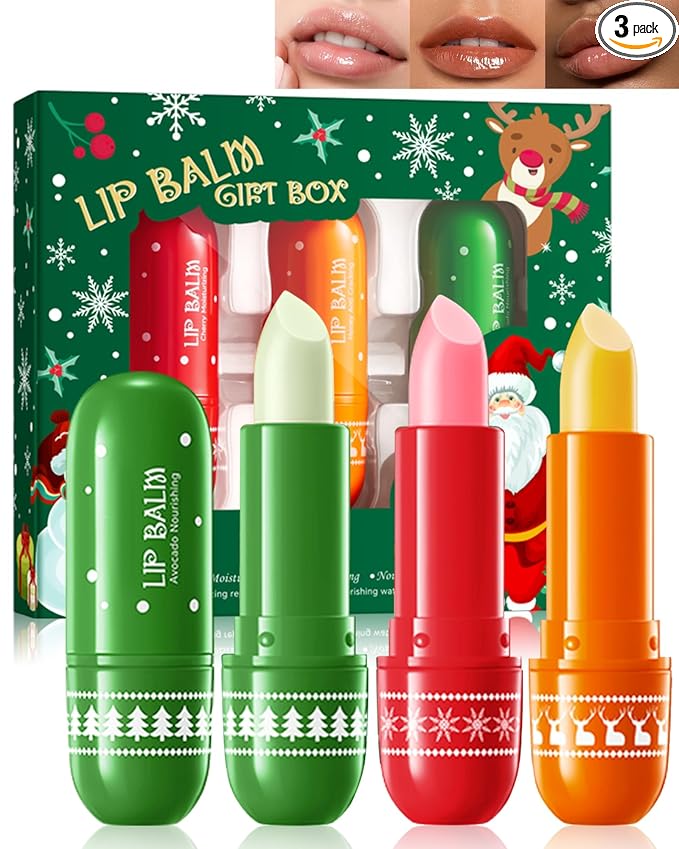 Lip Balm Kit-3Pcs Lip Care Moisturizer,Hydrating Lip Repair Sticks for Dry Cracked Lip,Vegan & Cruelty-Free Lip Gloss Lip Products, Christmas Stocking Stuffers Lip Treatment Gift Set for Women Men