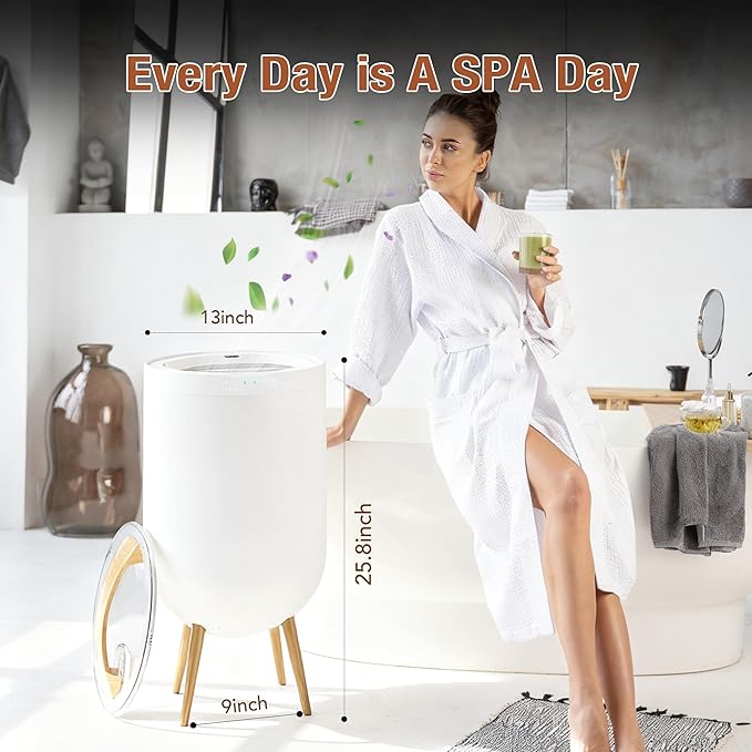 Luxury Towel Warmer Bucket, 23L Large Towel Warmers for Bathroom, with Stand, Ambient Light, Auto Shut Off, Relaxation Mode, Fits Three 40"x70" Towels, Bathrobes, Blankets, Great Gift Idea - White