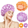 WSICSE 2 Packs Large Shower Caps for Women, Reusable Waterproof Shower Cap Bath Caps with Hair Scrunchies for Long Thick Hair (Purple/Orange)