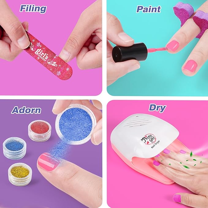 Kids Foot Spa & Nail Kit Set, Kids Spa Day Kit for Girls, Massage Foot Soak Tub and Nail Dryer, Toys Manicure Pedicure Art Salon Girl Gift for 5 6 7 8-12, Christmas Birthday Gifts