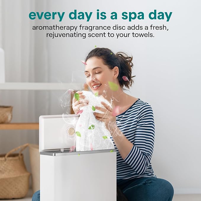 SereneLife Luxury Rectangle Towel Warmer - Spa & Bathroom Heater with Custom Fragrance, Auto Shut-Off, Fits 2 large Towels, Blankets, Bathrobes, PJ's - Perfect Gift for Him & Her (Silver)