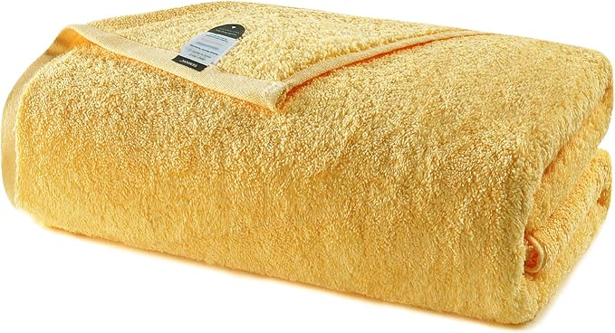 SEMAXE Yellow Bath Towel, 100% Cotton Bath Towel with Hanging Loop, 55 x 27 Inch, Soft Absorbent & Quick Dry, for Bathroom & Travel