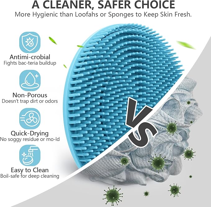 Silicone Body Scrubber 4 Pack, BEAUTAIL Shower Bath Scrubber, Gentle Exfoliating Brush for Women Men Sensitive Skin, More Hygienic Than Traditional Loofah, Long Lasting (Black+Blue+Pink+Green)