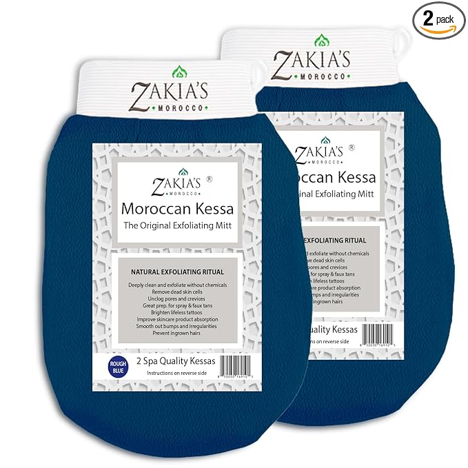 Original Rough Kessa Exfoliating Glove - Microdermabrasion Home Exfoliating Mitts, Removes unwanted dead skin, dirt and Keratosis Pilaris. Great removing spray tan and enhancing tattoos. 2 pack