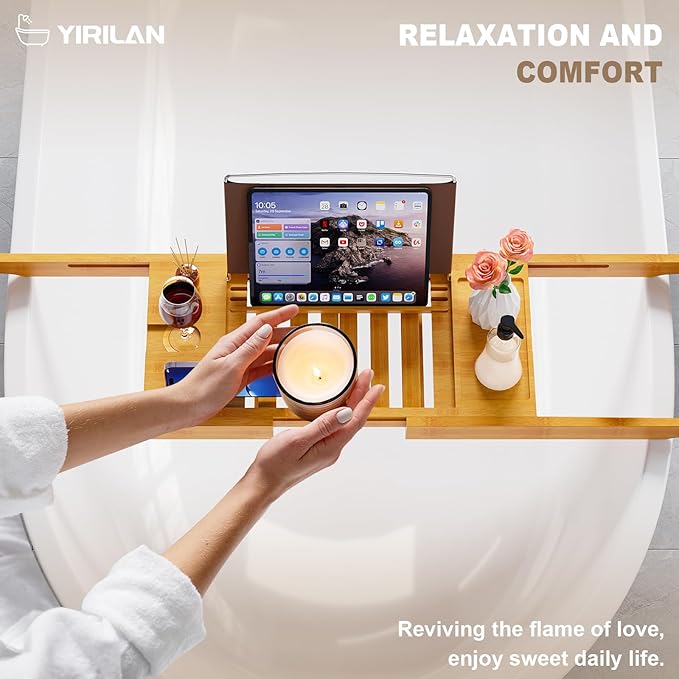 Yirilan Bathtub Trays for Tub,Bath Tray, Foldable Bathtub Caddy,Bathtub Caddy Tray for Tub - Foldable Bamboo Bath Table Tray