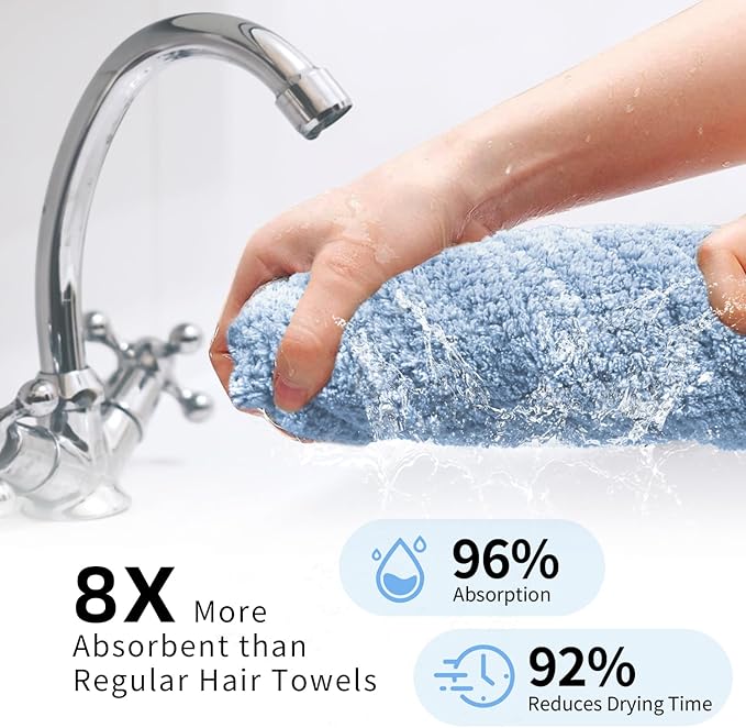 my novel things 2 Pack Extra Large Microfiber Hair Towel Wrap for Women, 37.4" x 26.4" Super Absorbent & Quick Dry with Elastic Strap for Curly Hair (Blue)