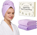 Microfiber Hair Towel Wrap for Women, 2 Pack Large Fast Drying Hair Towel, Ultra Soft Thick Absorbent Anti-Frizz Towel for Curly Long Wet Hair, Durable Double Stitched Edges(Purple /Lavender)