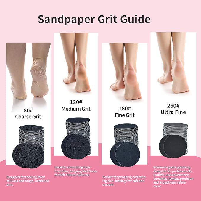 120pcs Replaceable Sandpaper for Electric Foot Callus Remover, Coarse/Medium/Fine Electric Foot File Replacement Pads (Ultra Fine/260 Grit)