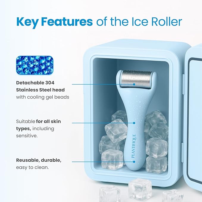 PLANTIFIQUE Ice Roller for Face - Stainless Steel Cooling Eye Roller - Reduce Puffiness, Improve Lymphatic Drainage & Soothe Skin