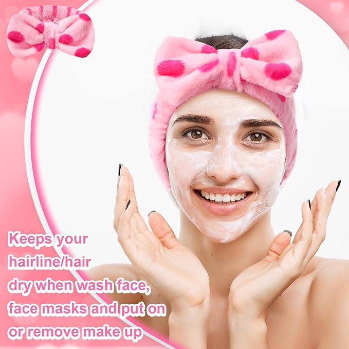 Tigeen 52 Pieces Spa Headband for Washing Face Bulk Soft Coral Fleece Skincare Headband, Bow Makeup Cosmetic Hairband Fluffy Shower Spa Essentials for Girls Women Slumber Supplies(Colorful,Polka Dot)