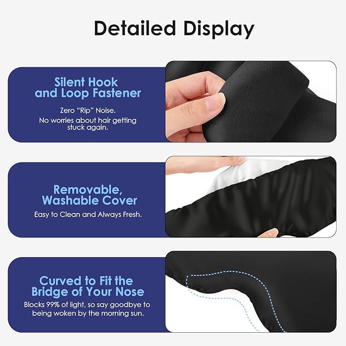 Weighted Eye Mask for Sleeping, Silk Sleep Mask for Side Sleeper with Adjustable Buckle, 100% Blockout Design, Ideal for Meditation, Relaxation and Travel, with Storage Pouch (Black)