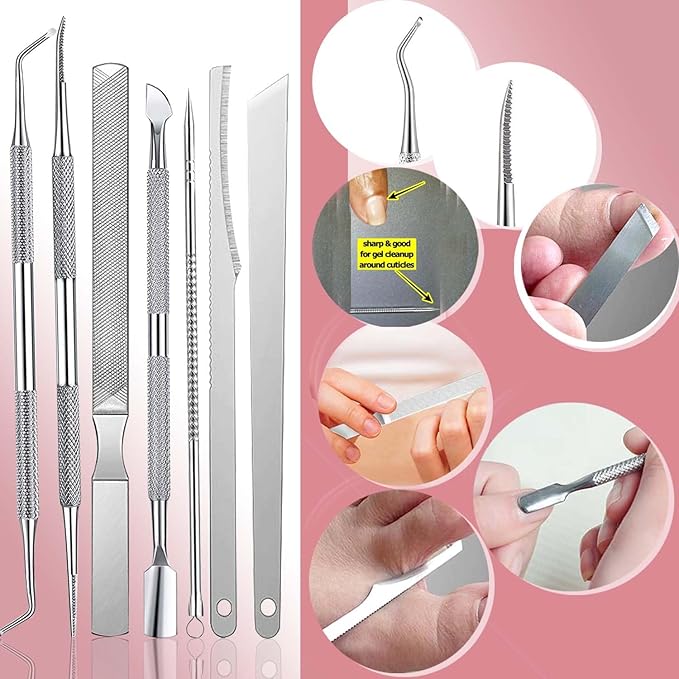 10PCS Toenail Clippers Tool, ingrown Nail Tool, Professional Thick & Ingrown Toe Nail Clippers for Men & Seniors(Pink)