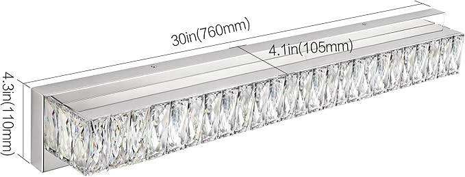 ZUZITO 30in LED Bathroom Lights Over Mirror Modern Crystal Vanity Lights Bar Chrome Wall Lighting for Bath