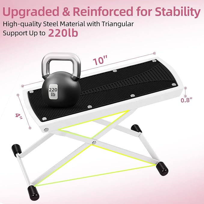 Pedicure Foot Rest, 6 Heights Adjustable Foot Stool, Upgraded Metal Foldable Non-Slip Stand for Home and Salon Use Pedicure Station, Ideal Pedi Stool for Nail Tech or Guitar Foot Stool White