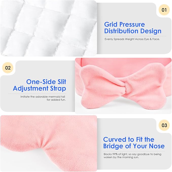 Weighted Eye Mask for Sleeping, Soft Minky Sleep Mask for Side Sleeper with Adjustable Buckle, 100% Blockout Design, Ideal for Meditation, Relaxation and Travel, Includes Storage Pouch (Pink)