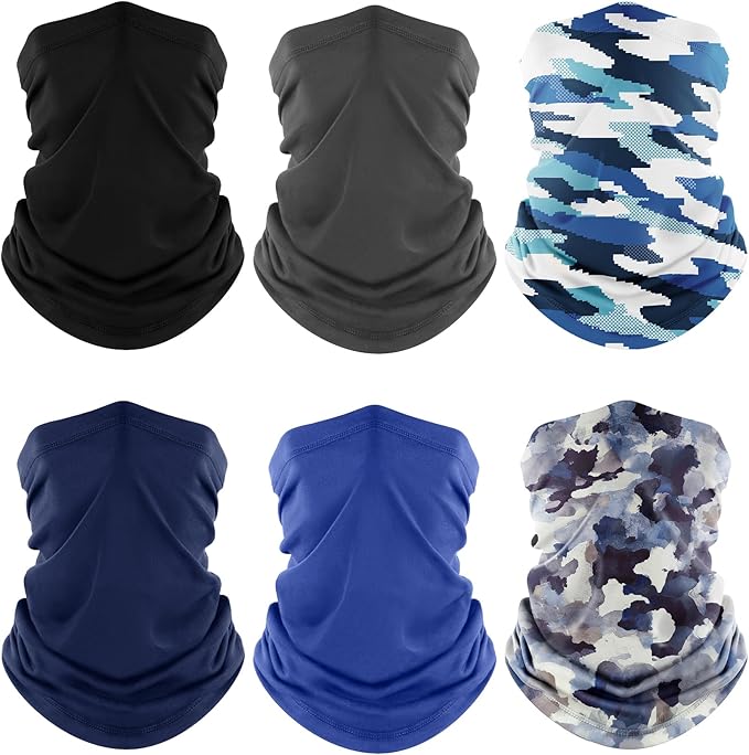Fuinloth Neck Gaiter, 6 Pack Cooling UV Protection Bandana Face Mask Gator Scarf for Men Women