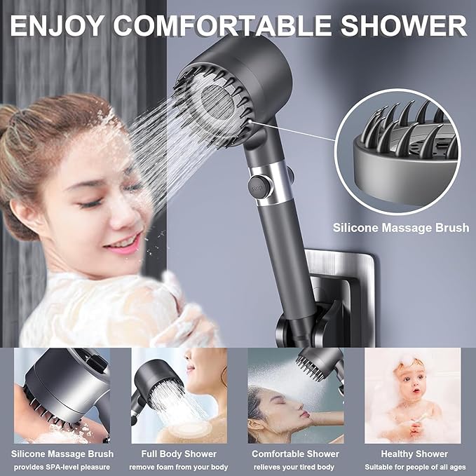 Filtered Shower Head with Handheld,ion High Pressure 4 Spray Mode Showerhead with Filters,Water Softener Filters Beads for Hard Water - Remove Chlorine - Reduces Dry Itchy Skin