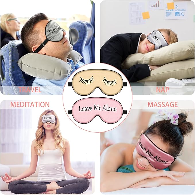 8 Pieces Funny Sleep Mask Silk Eye Mask with Adjustable Strap Soft Cute Blackout Blindfold Eye Cover for Women Men Full Night's Sleep, Travel, Nap, Meditation(Elegant Colors)
