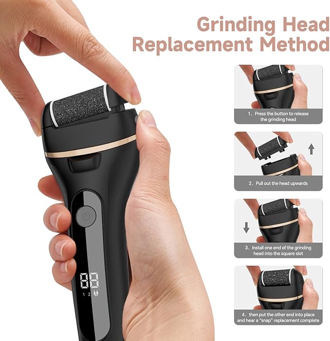 Electric Callus Remover for Feet with 3 Rollers, Waterproof Electric Foot Callus Remover, Rechargeable Portable Foot Scrubber, Professional Pedicure Tools, Foot Care for Dry/Dead Skin, 2 Speed, Black