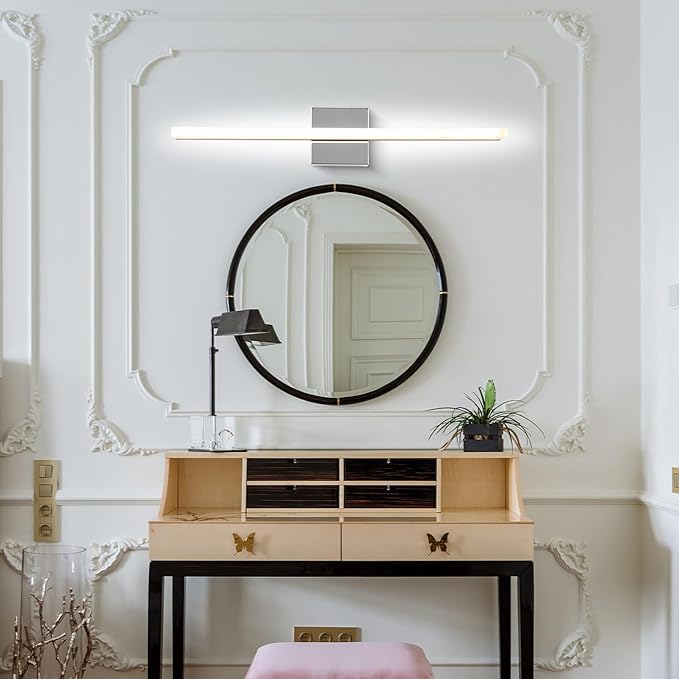 LED Bathroom Vanity Light 24inch Over Mirror Lighting Fixture Modern Indoor Chrome 12W 5000K Cool White Wall Sconce for Bathroom Bedroom Living Room