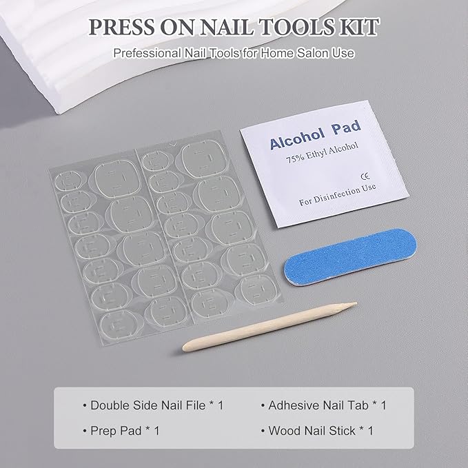 SUTOKAKA 20Pcs Press On Nail Tools Kit, Disposable 4-in-1 Nail Prep Application Manicure Set with Nail Files, Prep Pads, Adhesive Nail Tabs & Wood Stick for Professional Salon Home Supplies